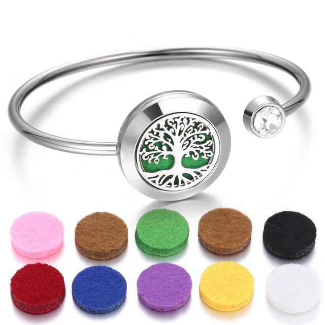 Aromatherapy Bracelet Diffuser Jewelry Cuff Bangle Crystal Tree of Life Flower Essential Oil Diffuser Locket Bracelet Charm