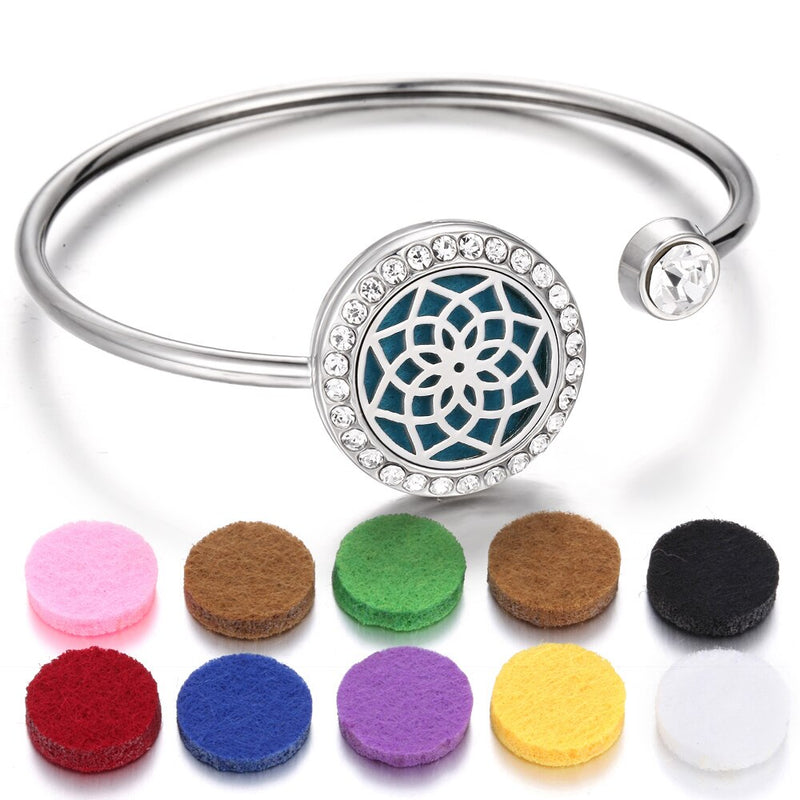 Aromatherapy Bracelet Diffuser Jewelry Cuff Bangle Crystal Tree of Life Flower Essential Oil Diffuser Locket Bracelet Charm