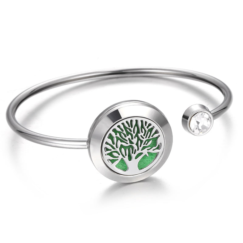 Aromatherapy Bracelet Diffuser Jewelry Cuff Bangle Crystal Tree of Life Flower Essential Oil Diffuser Locket Bracelet Charm