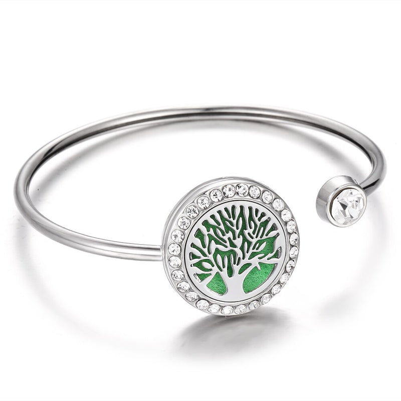 Aromatherapy Bracelet Diffuser Jewelry Cuff Bangle Crystal Tree of Life Flower Essential Oil Diffuser Locket Bracelet Charm