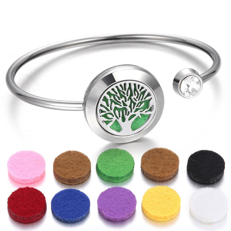 Aromatherapy Bracelet Diffuser Jewelry Cuff Bangle Crystal Tree of Life Flower Essential Oil Diffuser Locket Bracelet Charm