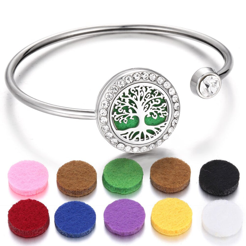 Aromatherapy Bracelet Diffuser Jewelry Cuff Bangle Crystal Tree of Life Flower Essential Oil Diffuser Locket Bracelet Charm