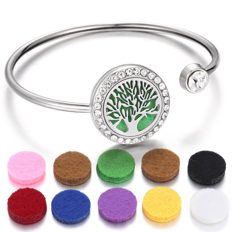 Aromatherapy Bracelet Diffuser Jewelry Cuff Bangle Crystal Tree of Life Flower Essential Oil Diffuser Locket Bracelet Charm