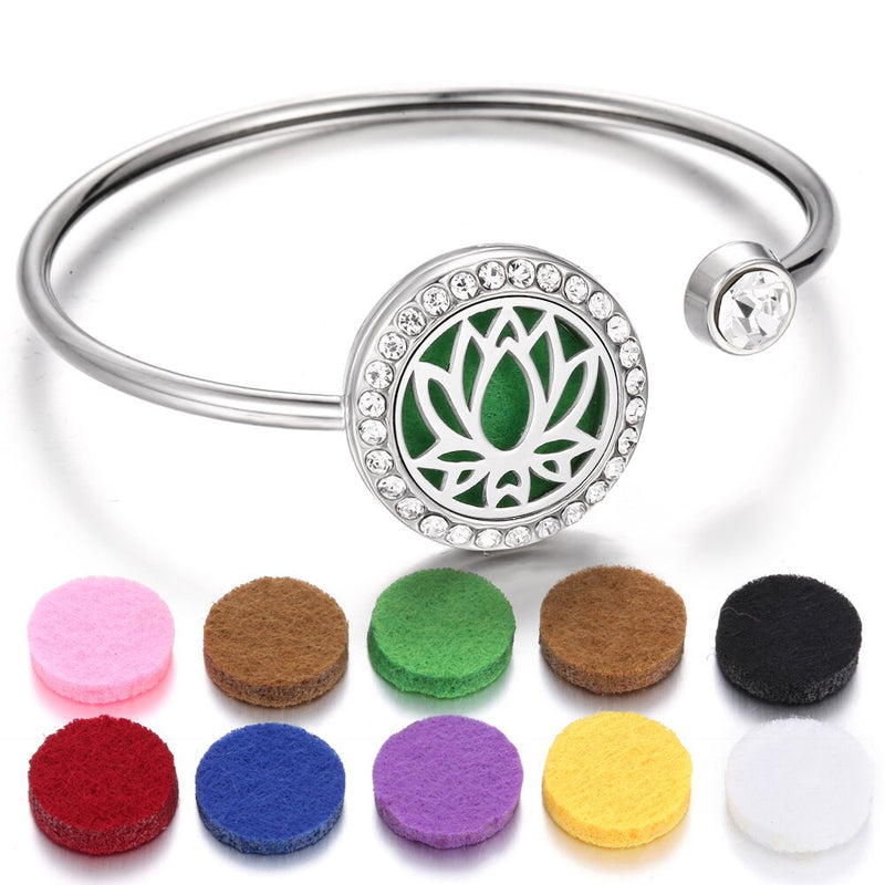 Aromatherapy Bracelet Diffuser Jewelry Cuff Bangle Crystal Tree of Life Flower Essential Oil Diffuser Locket Bracelet Charm